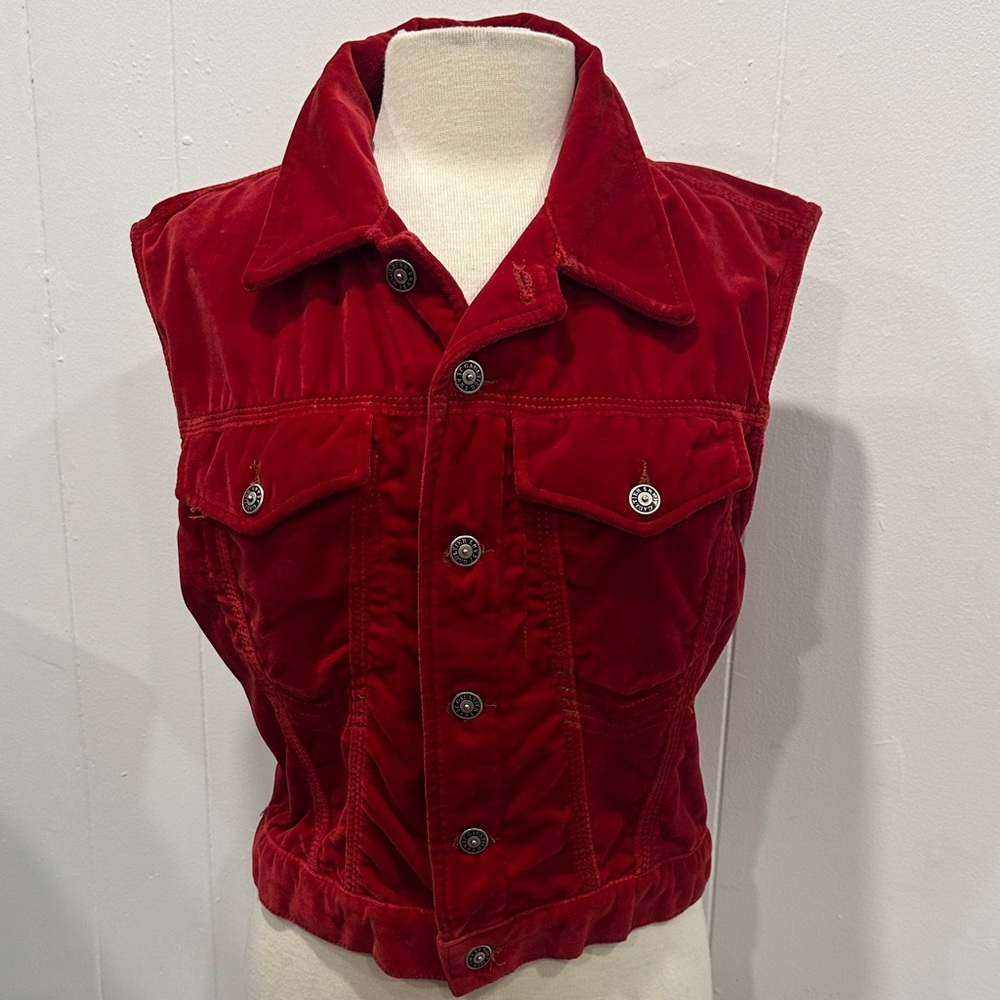 Very unique Jean Paul Gaultier short velvet jacket vest with logo dark red M